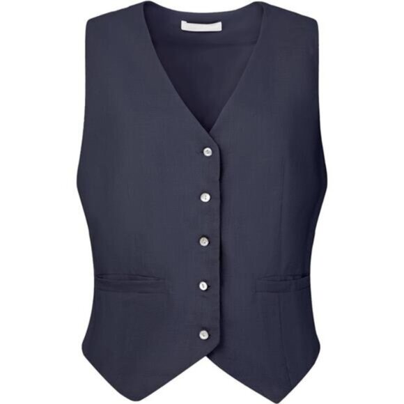 Women's Linen Vest Sleeveless V Neck Navy - Picture 1 of 5